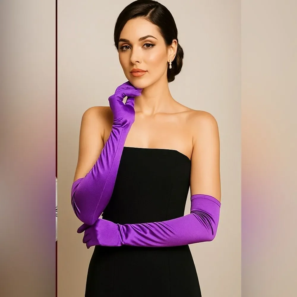 Vintage-Inspired Purple Satin Opera Gloves 🌟